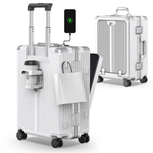 Airline Approved 22 inch Carry On Luggage,Aluminum Framed Carry On Suitcase with Front Open Laptop Compartment/Pocket